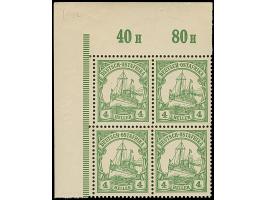 4 H. dunkelgraugrün, Viererblock aus der linken oberen Bogenecke, Faltspur im Rand, Marken postfrisch und unsigniert. Einwand