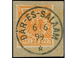 25 Pfg. gelblichorange, farbfrisch und gut gezähnt, mit zentrisch und klar aufgesetztem "DAR-ES-SALAM 6/6 99" auf kleinem Bri