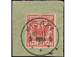 "KISAKI 10/11 95" glasklar und gerade abgeschlagen auf 5 P. auf Briefstück. Tadellos. Ein besonders schönes Stück dieser Stem