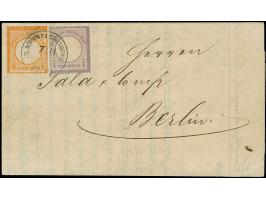 1872, kleiner Schild ¼ Gr. grauviolett in Mischfrankatur mit großer Schild ½ Gr. orange mit Stempel “KAISERL.DEUTSCH. P.A. CO