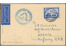 1929, 1. Amerikafahrt, Rückfahrt Lakehurst-Friedrichshafen, Karte mit Sondermarke 2 M. mit Bordpoststempel vom 10.8. und rück