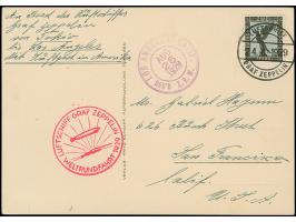 1929, Weltrundfahrt, Etappe Friedrichshafen - Los Angeles, Karte mit Steinadler 2 M. mit Bordpoststempel vom 24.8. und vorder
