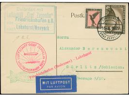 1929, Weltrundfahrt, Etappe Friedrichshafen - Lakehurst, Karte mit Sondermarke 4 M. und Steinadler 1 M. mit Bordpoststempel v
