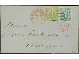 4 Sch. grünoliv und 3 Sch. preußischblau, beide farbfrisch, je voll- meist breitrandig geschnitten, mit sauber aufgesetztem S