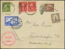 1929, Weltrundfahrt, Etappe Lakehurst - Friedrichshafen, Brief vom Navigator Max Pruss mit amerikanischer Frankatur mit Duble