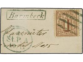 "Barmbeck", Rahmenstempel, klar nebengesetzt auf kleinem Briefstück mit 1864, 1 Sch. braun, mit sauber aufgesetztem Strichste