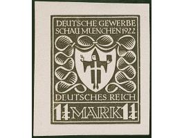 1922, Gewerbeschau München 1 ¼ Mark, sieben verschiedenfarbige ungezähnte Essays im Großformat auf Kunstdruckpapier ohne Gumm