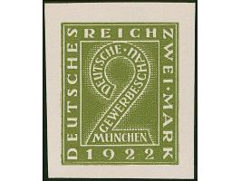 1922, Gewerbeschau München 2 Mark, sieben verschiedenfarbige ungezähnte Essays im Großformat auf Kunstdruckpapier ohne Gummie