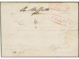 1840, "STAFFETTA", oval handstamp in red, with adjacent "FRANCA" on letter sheet from Palermo to Naples, with red dispatch- a