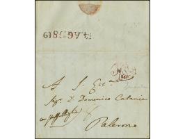 1819, letter sheet from Messina to Palermo, endorsed "con Staffettiglia" and taxed upon arrival with "8" Grana; adjacent cont