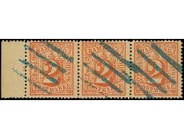 2 Sch. orangerot im waagerechten 3er Streifen, links mit Bogenrand mit Reihenzähler "3", farbfrisch und gut gezähnt, sauber e