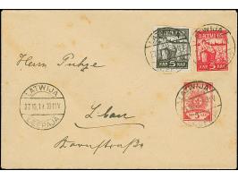 1919, Liberation of Riga 5-35 kopek black on chalky paper, with additional franking tied by cds. "LATWIJA 27.10.19" to local 