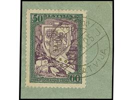 1925, Tercentenary of Liepaja 50 santimi perforated, from position 19 with plate flaw "PAPDOŠANAS instead of PARDOŠANAS", tie