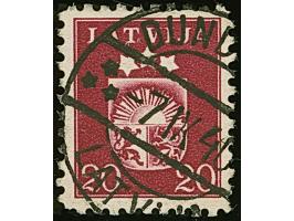 1940, Coat of arms 20 santimi lilac-carmine, without watermark, used, very scarce, fine