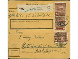 1945, Wappen 10 Pfg., 8 Stück mit Stempel “ALSEBEN 25.4..46" als portogerechte Mehrfachfrankatur vorder- und rückseitig auf P
