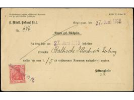 Deutsches Reich Germania 10 Pfennig. lebhaftrotkarmin, mit violettem L1 „Nachlieferung 10 Pfg.“ rückseitig auf Zeitungssache 