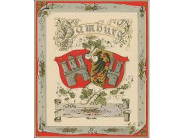 Dekoratives Titelblatt (ca. 210:240 mm), gezeichnet in Tusche und handkoloriert, teils in Gold- und Silberfarbe.