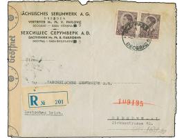 1941, König Peter II. 5,50 Dinar, waagerechtes Paar, sauber mit Stempel “BEOGRAD -6.VI,41” auf doppelt schwerem R-Brief mit Z