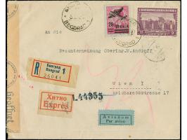 1942, Flugpost 20 auf 30 Dinar mit Zufrankatur mit Stempel “BEOGRAD 5.X.42” auf portogerechtem Eil-R-Brief, per Luftpost nach