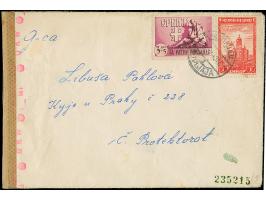 1943, Kriegsinvaliden 3+5 Dinar mit Klöster 1 Dinar, mit Stempel “SUPLJAJA .V.43” auf portogerechtem Auslandsbrief nach Prag 