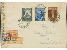 1943, Kriegsinvaliden 1,50+1,50 sowie 4+10 Dinar, mit Zufrankatur Klöster 16 Dinar, mit Stempel “JAGODINA 6.IX.43” auf Eil-R-