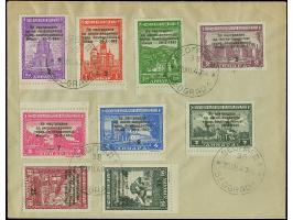 1943, Bombengeschädigte in Nis 0,50-16 Dinar, teils Randstücke, sauber mit Stempel “BEOGRAD 29.XII.43” auf Umschlag, tadellos