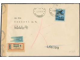 1942, Flugpost 14 auf 20 Dinar, sauber mit auf- und nebengesetztem Stempel “BEOGRAD 3.II.43” auf Luftpost-R-Brief mit Zensurs