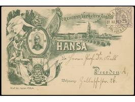 Hansa: 1483, Sonder-Ganzsachenkarte 3 Pfg. “König Albert zum 50-Jahr Jubiläum” ungebraucht und einmal gebraucht mit Stempel “