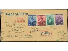 1942, Für die Armen 2+6 - 20+40 Dinar, sauber mit Stempel “BEOGRAD 20.X.42” auf Eil-R-Brief mit Zensurstreifen nach Assling m