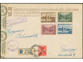 1941, Semendria 0,50+1 - 2+4 Dinar, mit Zufrankatur mit violettem bzw. schwarzem Ersttagsstempel “BEOGRAD 22.IX.41” auf einge