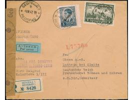 1941, König Peter II. 6 Dinar, zusammen mit Klöster 7 Dinar, sauber mit Stempel “BEOGRAD -4.IV.42” auf zensiertem Luftpost-R-