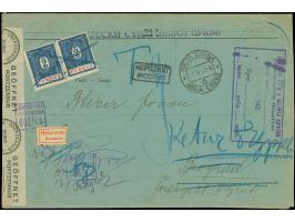 1942, Ziffern 2 Dinar, waagerechtes Paar, sauber mit Stempel und Blaustiftentwertung auf unfrei aufgegebenem Gerichtsbrief au