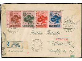 Kriegsgefangene 0,50-4 Dinar, je zwei Werte mit Netzunterdruck Spitzen nach oben bzw. nach unten) auf R-Brief nach Wien, mit 