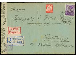 1941, 12 Dinar mit Stempel “KRAGUJEVAC 11.VI.42” auf Eil-R-Brief nach Beograd mit Zensurstreifen links, einmal senkrecht gefa