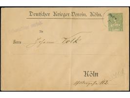 Circular-Beförderung: 1888. Ganzsachenumschlag auf Privatbestellung 1 Pfg. olvigrün “Deutscher Krieger-Verein, Köln” gebrauch
