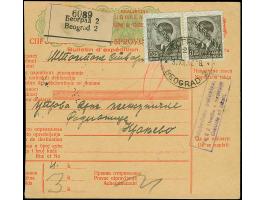 1941, König Peter II. 0,25 Dinar, waagerechtes Paar, sauber mit EKr. "BEOGRAD 2 31.12" auf Postformular mit Ra3 "Oslobeno pos