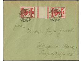 1919, Nationalversammlung 10 Pfg., Zwischenstegpaare mit Stempel “MÜCHELN -2.12.19” auf portogerechtem Fernbrief, übliche Bef