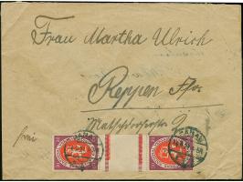 1919, Nationalversammlung 30 Pfg., Zwischenstegpaare mit Stempel “HANAU 14.9.21" auf portogerechtem Fernbrief, übliche Beförd