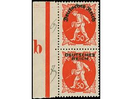 1920, Bayern-Abschied, 50 Pfennig, Aufdruck-Essay, senkrechtes Seitenrandpaar mit Druckerzeichen “b”, mit zwei verschiedenen 