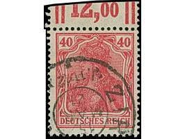 1920, Germania 40 Pfg. rot, Walzdruck-Oberrandstück mit Konfiguration “2'9'2”, sauber gestempelt, der Oberrand beschnitten, s