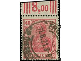 1920, Germania 40 Pfg. rot, Walzdruck-Oberrandstück mit Konfiguration “3'7'3”, sauber gestempelt, der Oberrand beschnitten, s
