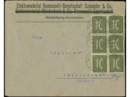 1921, Ziffern 10 Pfg. schwarzoliv, 6er-Block, farbfrisch und gut gezähnt, sauber mit Stempel “HEIDELBERG-KIRCHHEIM 29.8.21” a