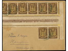 1923, Holztaube 25 M., unregelmäßiger 12er-Block mit zwei kompletten Zwischenstegpaaren, farbfrisch und meist gut gezähnt, sa