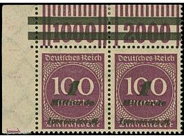 1 Mrd. auf 100 M. violettpurpur, OPD München, Walze "2'9'2" und "1'11'1" mit zwei dünne Balken, waagerechtes Paar aus der lin
