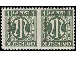1945, Deutscher Druck, 1 Pfg. schwarzoliv, waagerechtes Paar, mittig ungezähnt, postfrisch, tadellos, Fotoattest Wehner BPP (