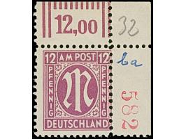 1945, Deutscher Druck, 12 Pfg., gez. 11½:11, rechte obere Bogenecke mit roter, dreistelliger Bogenzählnummer “582”, postfrisc
