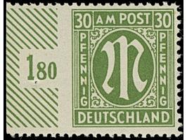 1945, Deutscher Druck, 30 Pfg. grünoliv, gez. 11½:11, linkes Seitenrandstück, links ungezähnt, postfrisch, tadellos, Befund W