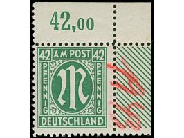 1945, Deutscher Druck, 42 Pfg., gez. 11, rechte obere Bogenecke mit handschriftlicher, roter, vierstelliger Bogenzählnummer “