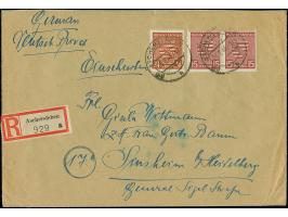 1945, Wappen 15 Pfg. mit Wasserzeichen 1 X im waagerechten Paar, mit Zufrankatur Wappen 24 Pfg., auf portogerechtem R-Fernbri