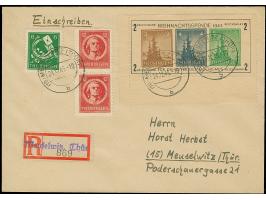 1945, Antifa-Block auf gelbgrauem Papier, mit Zufrankatur auf überfrankiertem Orts-R-Brief von “MEUSELWITZ 24.12.45”. Einwand